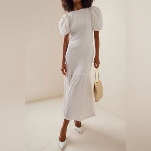 ROTATE Smocked Sequin Midi Dress